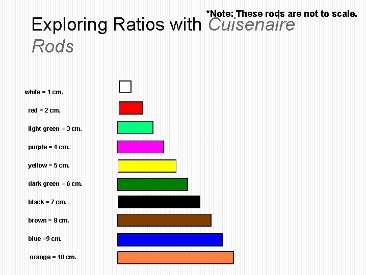 *Note: These rods are not to scale. Exploring Ratios with Cuisenaire Rods white =