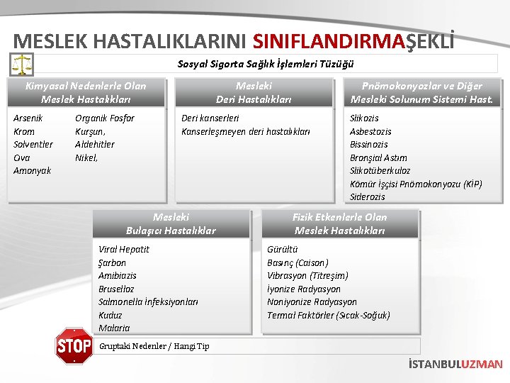 MESLEK HASTALIKLARINI SINIFLANDIRMAŞEKLİ Sosyal Sigorta Sağlık İşlemleri Tüzüğü Kimyasal Nedenlerle Olan Meslek Hastalıkları Arsenik