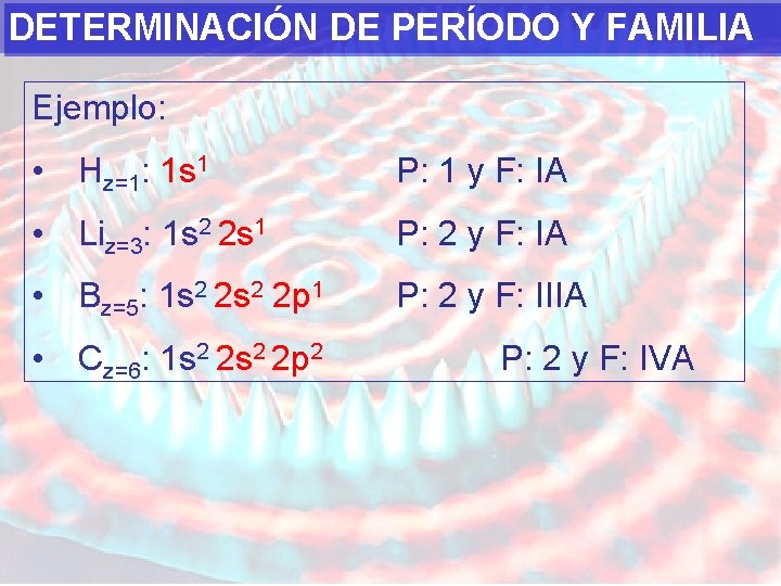 DETERMINACIÓN DE PERÍODO Y FAMILIA Ejemplo: • Hz=1: 1 s 1 P: 1 y