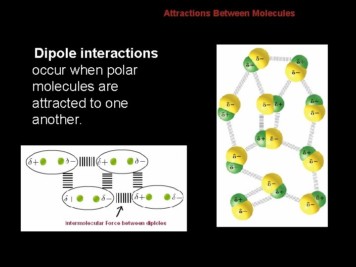 8. 4 Dipole interactions occur when polar molecules are attracted to one another. Attractions