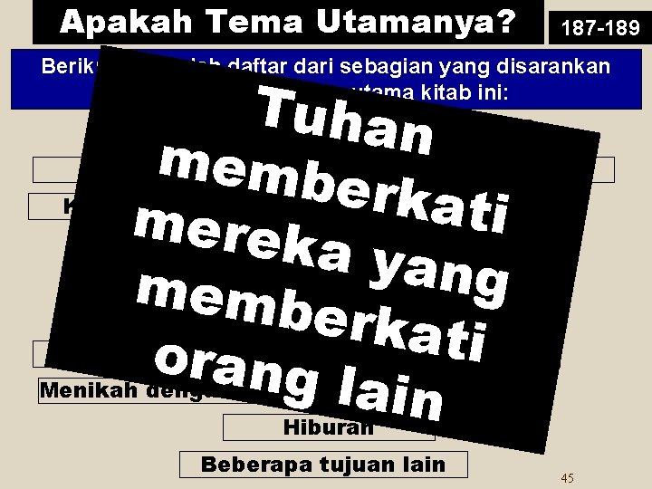 Apakah Tema Utamanya? 187 -189 Berikut ini adalah daftar dari sebagian yang disarankan sebagai