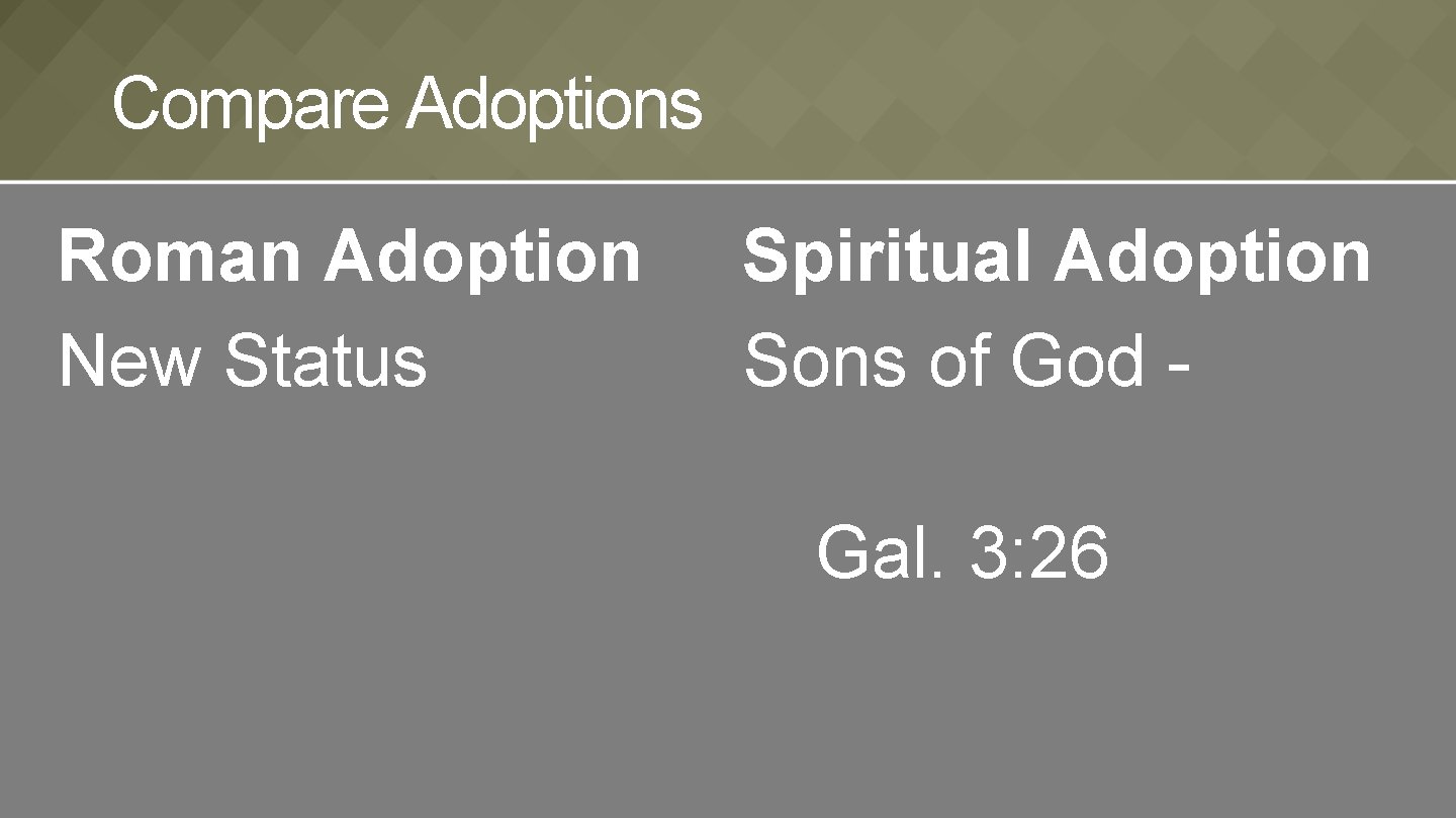 Compare Adoptions Roman Adoption New Status Spiritual Adoption Sons of God Gal. 3: 26