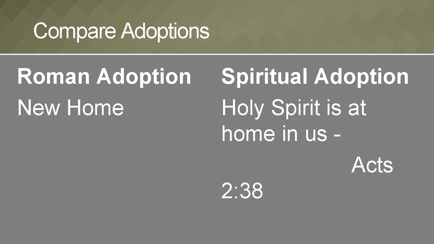 Compare Adoptions Roman Adoption New Home Spiritual Adoption Holy Spirit is at home in