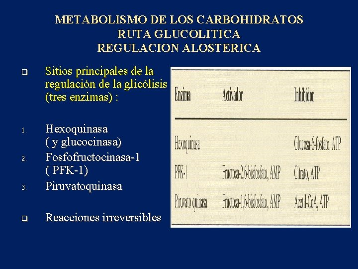 METABOLISMO DE LOS CARBOHIDRATOS RUTA GLUCOLITICA REGULACION ALOSTERICA q Sitios principales de la regulación