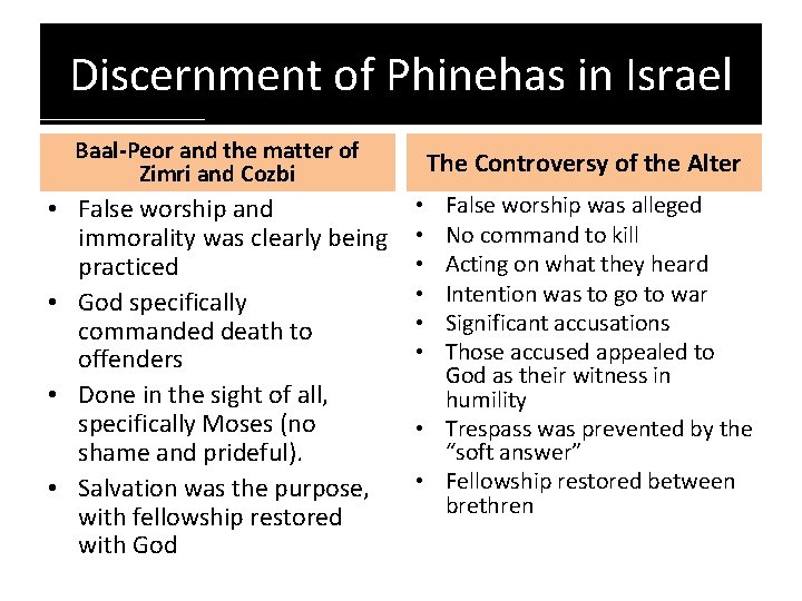 Discernment of Phinehas in Israel Baal-Peor and the matter of Zimri and Cozbi •