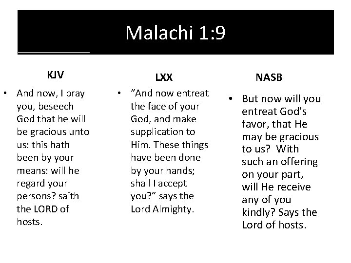 Malachi 1: 9 KJV • And now, I pray you, beseech God that he