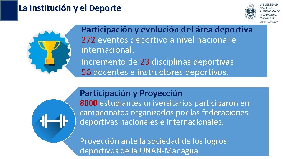 La Institución y el Deporte Participación y evolución del área deportiva 272 eventos deportivo