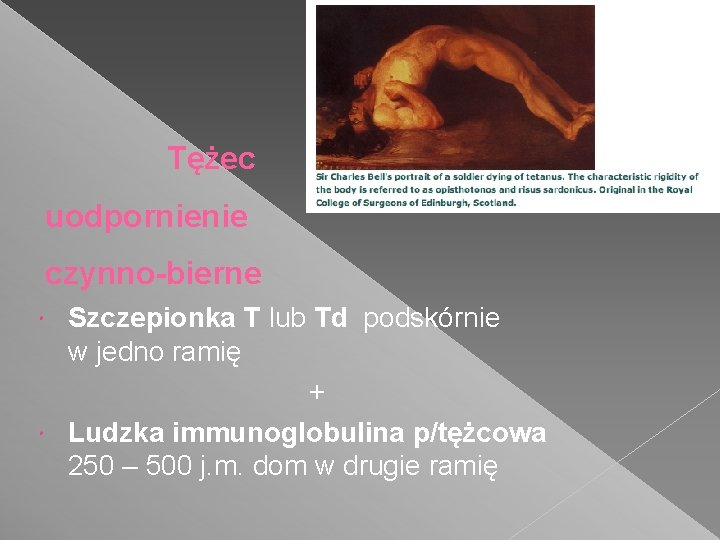  Tężec uodpornienie czynno-bierne Szczepionka T lub Td podskórnie w jedno ramię + Ludzka