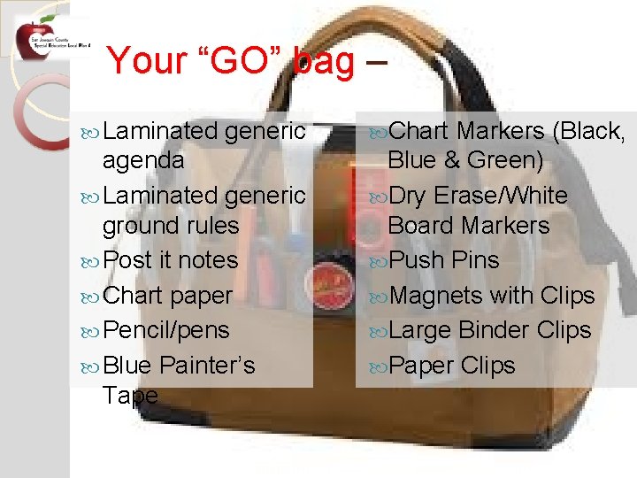 Your “GO” bag – Laminated generic Chart Markers (Black, agenda Laminated generic ground rules