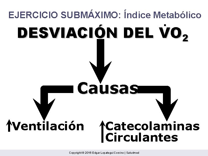 EJERCICIO SUBMÁXIMO: Índice Metabólico. DESVIACIÓN DEL VO 2 Causas Ventilación Catecolaminas Circulantes Copyright ©