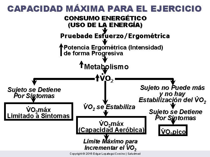 CAPACIDAD MÁXIMA PARA EL EJERCICIO CONSUMO ENERGÉTICO (USO DE LA ENERGÍA) Pruebade Esfuerzo/Ergométrica Potencia