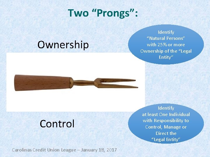 Two “Prongs”: Ownership Control Carolinas Credit Union League – January 18, 2017 Identify “Natural