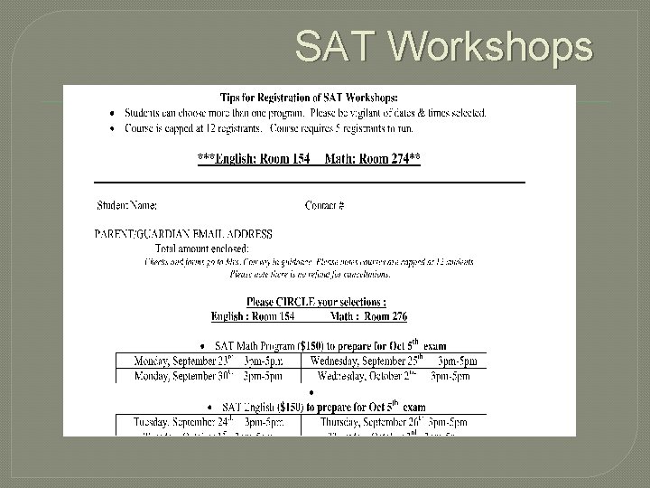 SAT Workshops 