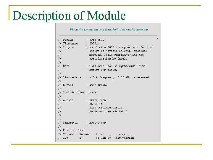 Description of Module 