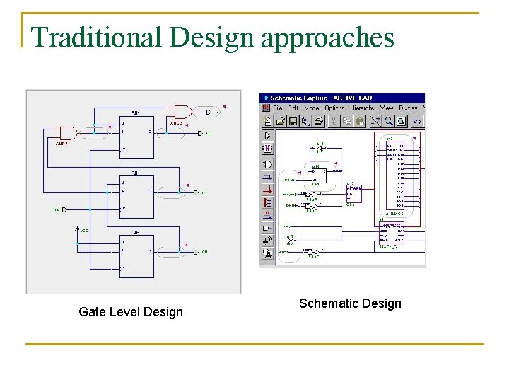 Traditional Design approaches Gate Level Design Schematic Design 