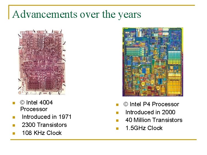 Advancements over the years n n © Intel 4004 Processor Introduced in 1971 2300