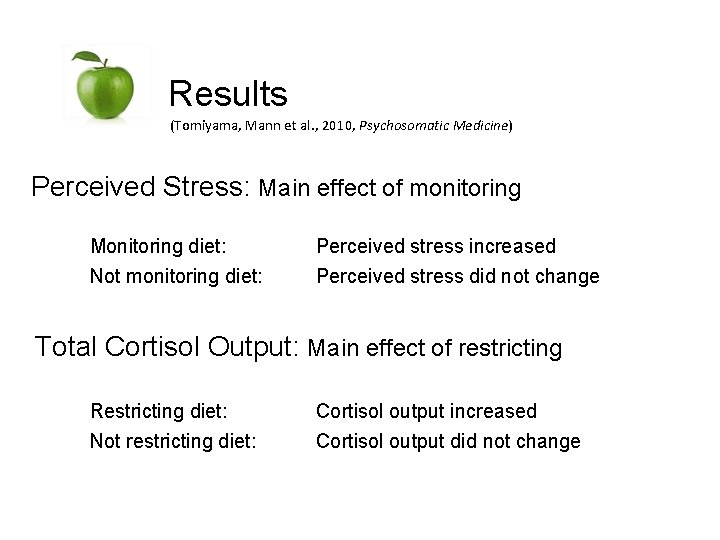 Results (Tomiyama, Mann et al. , 2010, Psychosomatic Medicine) Perceived Stress: Main effect of