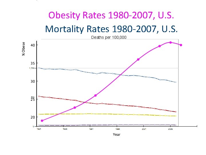 Obesity Rates 1980 -2007, U. S. Mortality Rates 1980 -2007, U. S. Deaths per