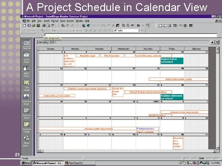 A Project Schedule in Calendar View 21 