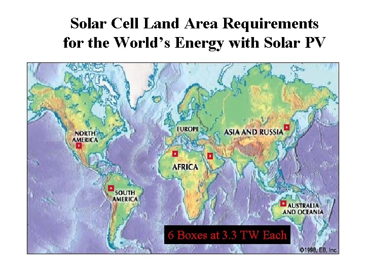 Solar Cell Land Area Requirements for the World’s Energy with Solar PV 6 Boxes