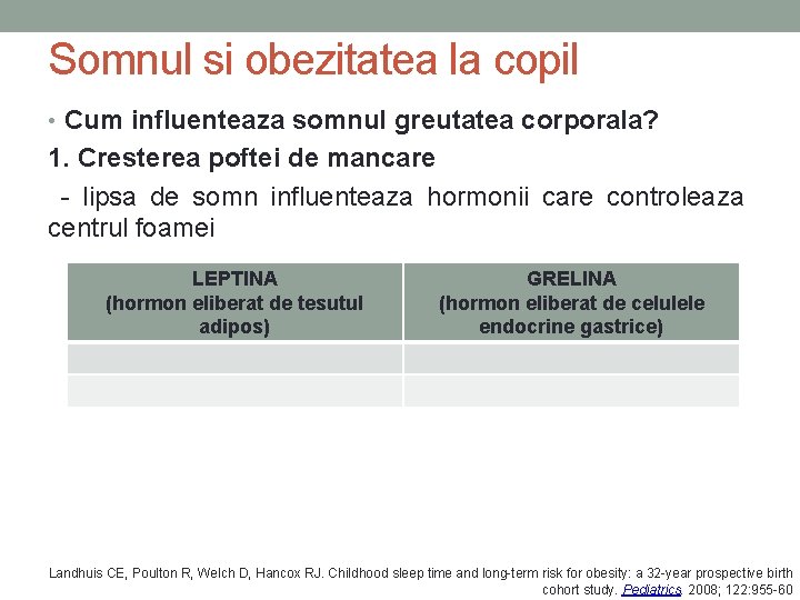 Somnul si obezitatea la copil • Cum influenteaza somnul greutatea corporala? 1. Cresterea poftei