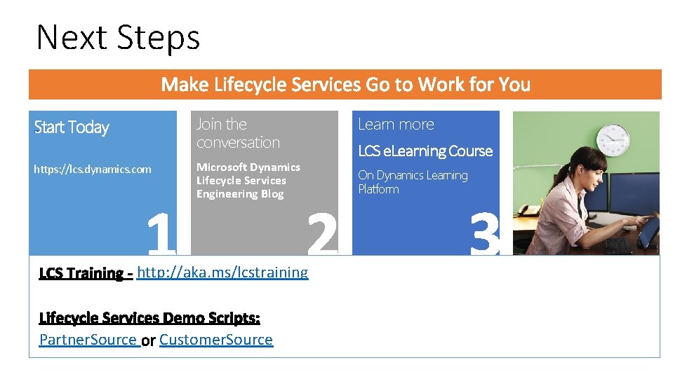 Next Steps Join the conversation https: //lcs. dynamics. com Microsoft Dynamics Lifecycle Services Engineering