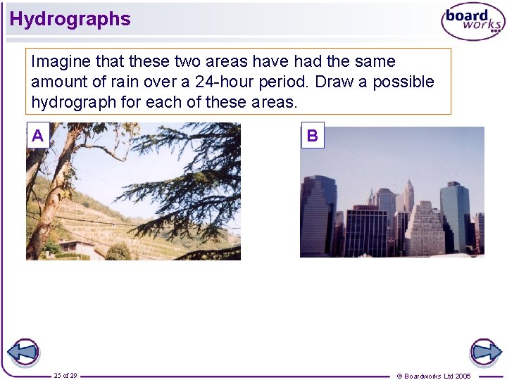 Hydrographs Imagine that these two areas have had the same amount of rain over