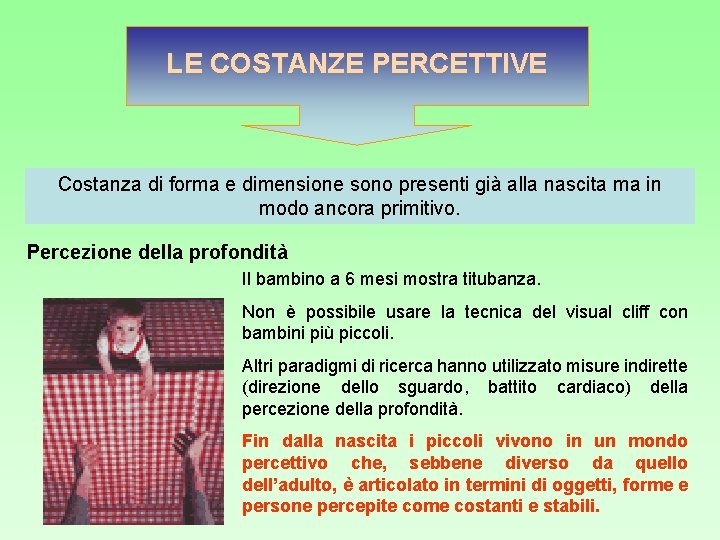 LE COSTANZE PERCETTIVE Costanza di forma e dimensione sono presenti già alla nascita ma