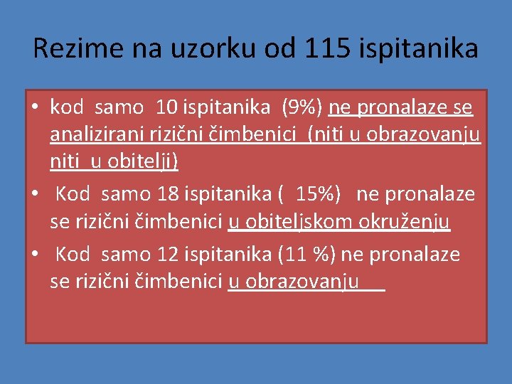 Rezime na uzorku od 115 ispitanika • kod samo 10 ispitanika (9%) ne pronalaze