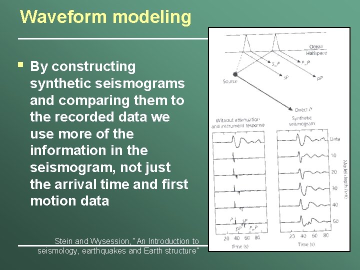 Waveform modeling § By constructing synthetic seismograms and comparing them to the recorded data