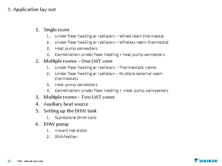 5. Application lay-out 1. Single room 1. 2. 3. 4. Under floor heating or