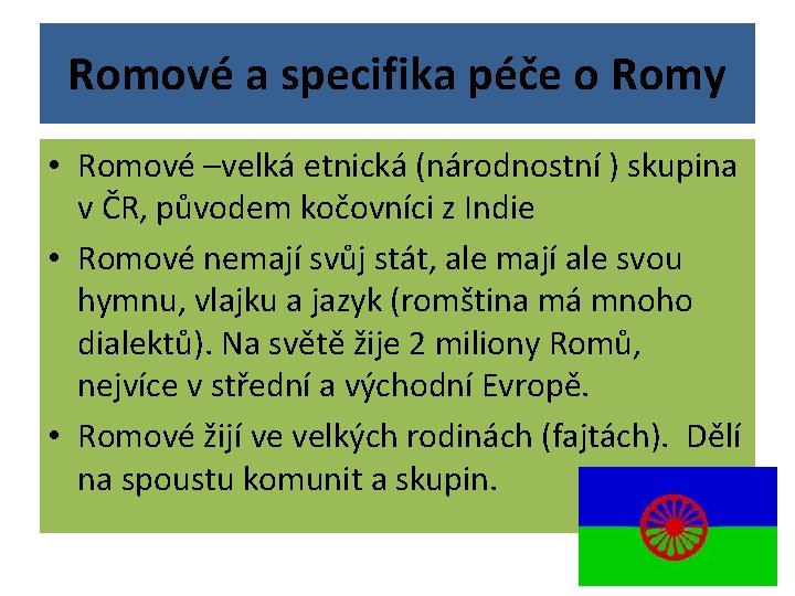 Romové a specifika péče o Romy • Romové –velká etnická (národnostní ) skupina v