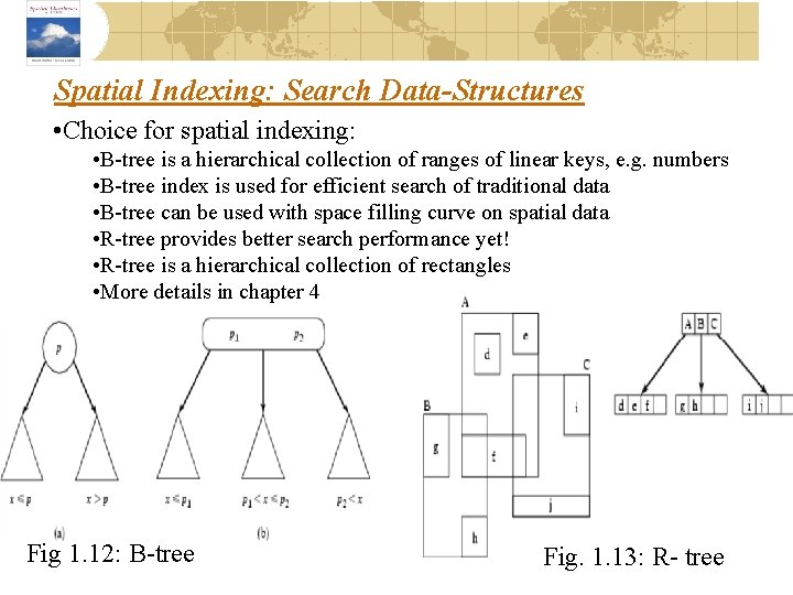 Spatial Indexing: Search Data-Structures • Choice for spatial indexing: • B-tree is a hierarchical