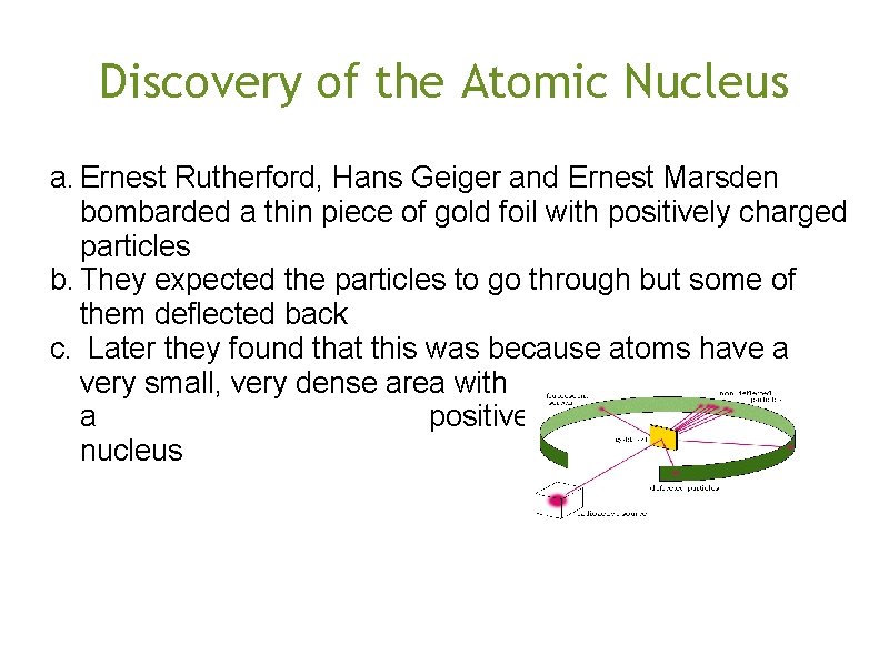 Discovery of the Atomic Nucleus a. Ernest Rutherford, Hans Geiger and Ernest Marsden bombarded
