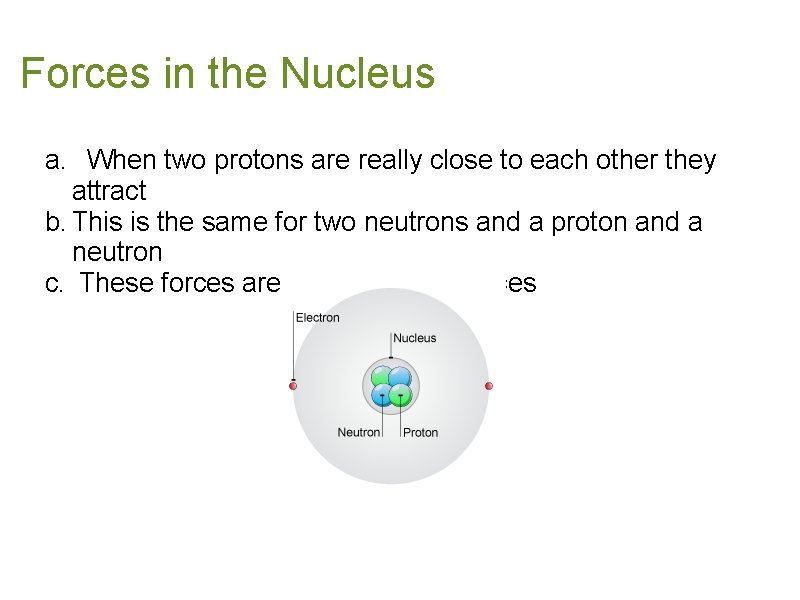 Forces in the Nucleus a. When two protons are really close to each other