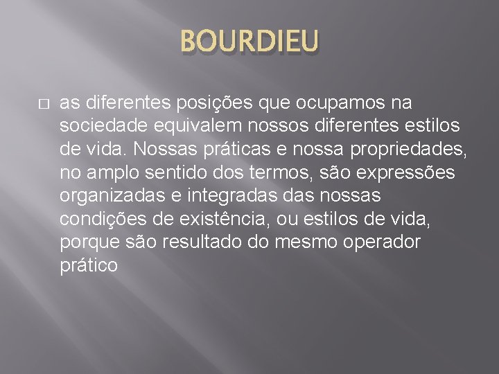 BOURDIEU � as diferentes posições que ocupamos na sociedade equivalem nossos diferentes estilos de