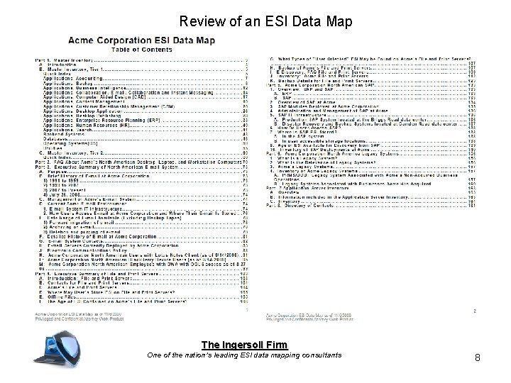 Review of an ESI Data Map The Ingersoll Firm One of the nation’s leading