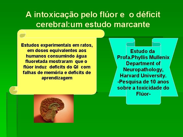 A intoxicação pelo flúor e o déficit cerebral: um estudo marcante Estudos experimentais em