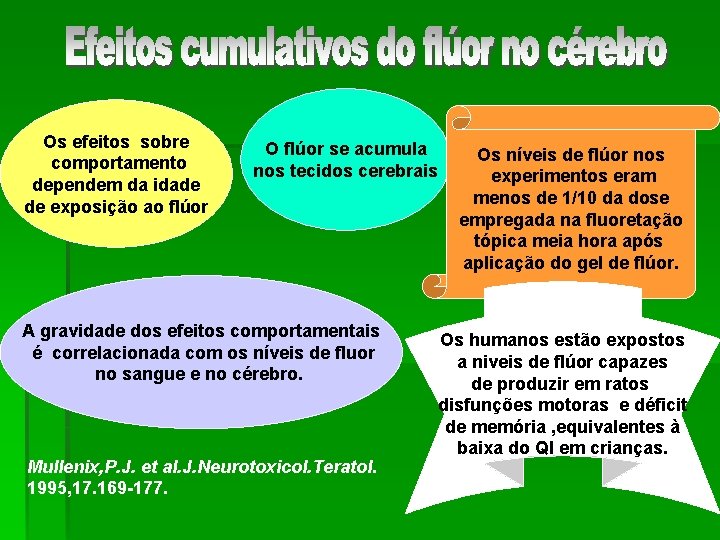 Os efeitos sobre comportamento dependem da idade de exposição ao flúor O flúor se