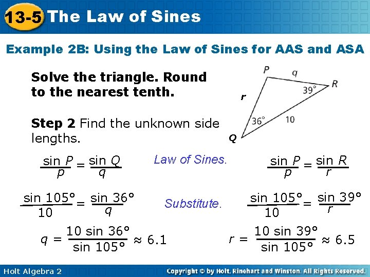 13 -5 The Law of Sines Example 2 B: Using the Law of Sines