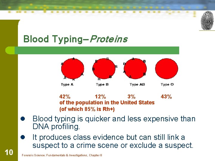 Blood Typing—Proteins 42% 12% 3% of the population in the United States (of which