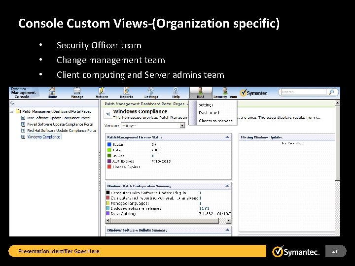 Console Custom Views-(Organization specific) • • • Security Officer team Change management team Client