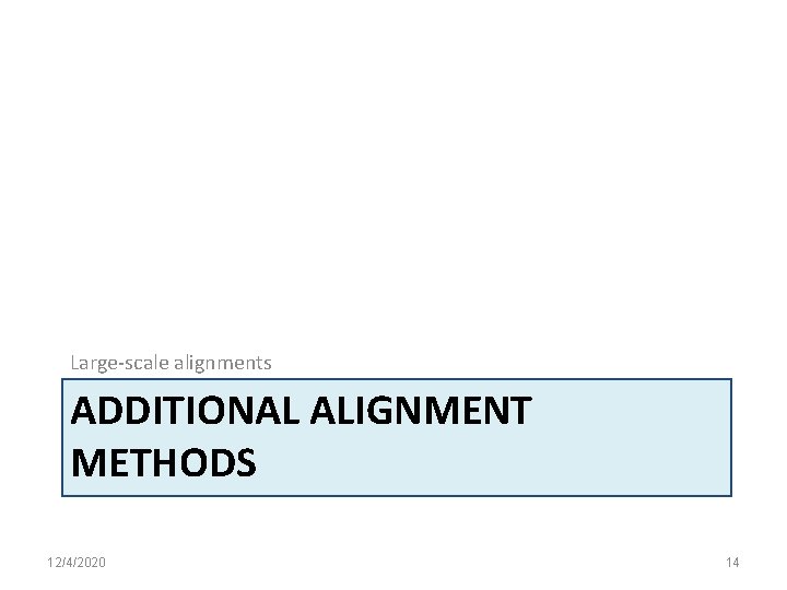 Large-scale alignments ADDITIONAL ALIGNMENT METHODS 12/4/2020 14 