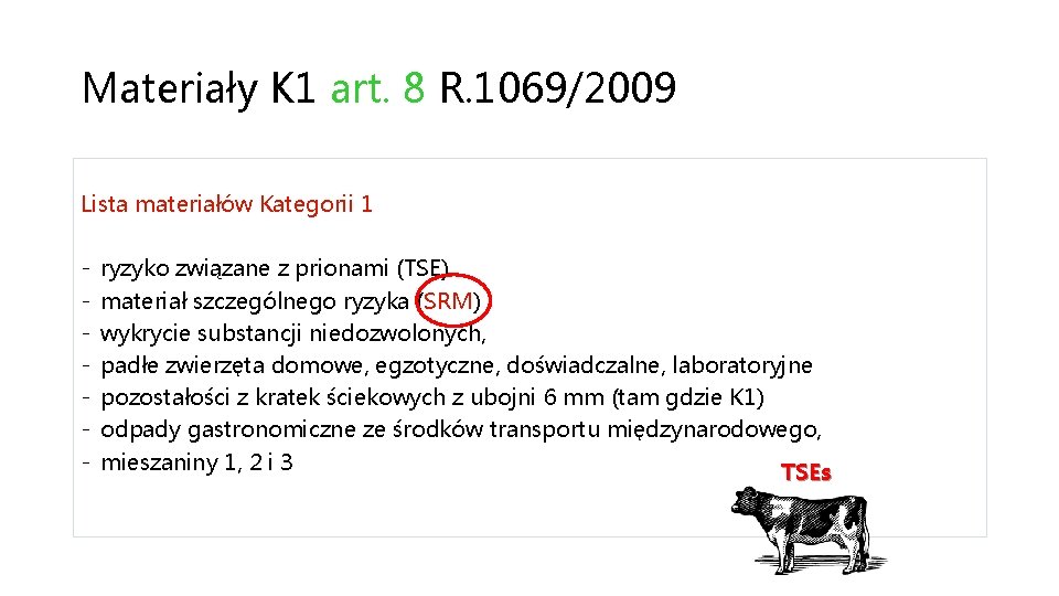 Materiały K 1 art. 8 R. 1069/2009 Lista materiałów Kategorii 1 - ryzyko związane