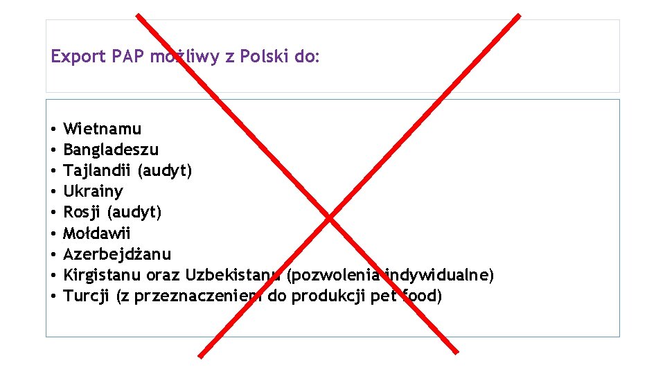 Export PAP możliwy z Polski do: • Wietnamu • Bangladeszu • Tajlandii (audyt) •