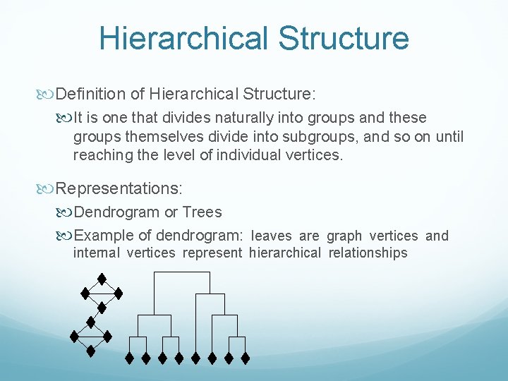 Hierarchical Structure Definition of Hierarchical Structure: It is one that divides naturally into groups Hierarchical Structure Definition of Hierarchical Structure: It is one that divides naturally into groups