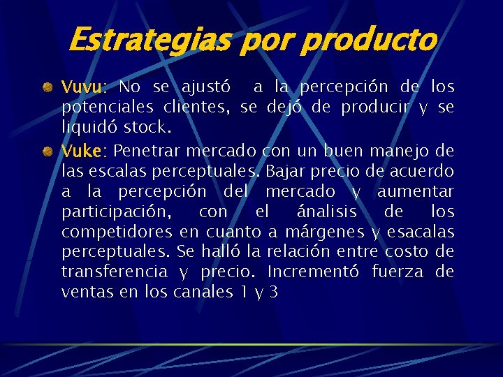 Estrategias por producto Vuvu: No se ajustó a la percepción de los potenciales clientes,