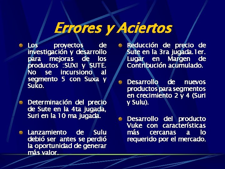 Errores y Aciertos Los proyectos de investigación y desarrollo para mejoras de los productos