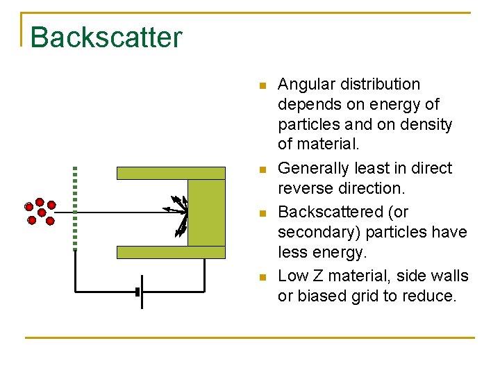 Backscatter n n Angular distribution depends on energy of particles and on density of