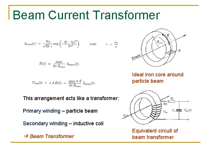 Beam Current Transformer Ideal iron core around particle beam This arrangement acts like a